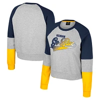 Girls Youth Colosseum Heather Gray Michigan Wolverines Katinka Rhinestone Pullover Sweatshirt