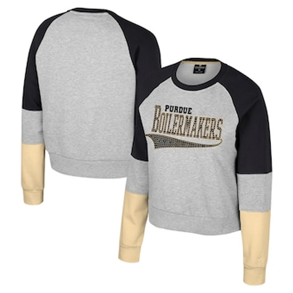 Girls Youth Colosseum Heather Gray Purdue Boilermakers Katinka Rhinestone Pullover Sweatshirt