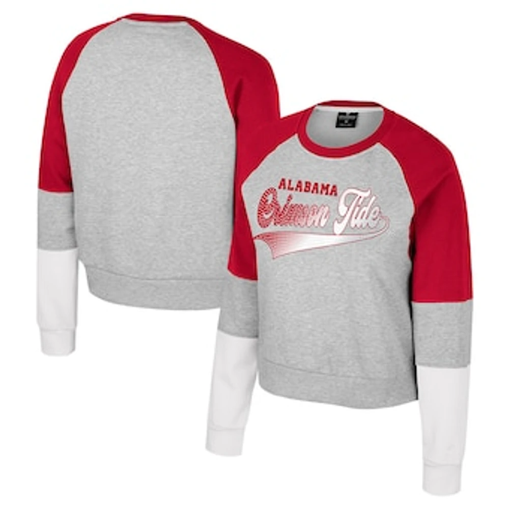 Girls Youth Colosseum Heather Gray Alabama Crimson Tide Katinka Rhinestone Pullover Sweatshirt