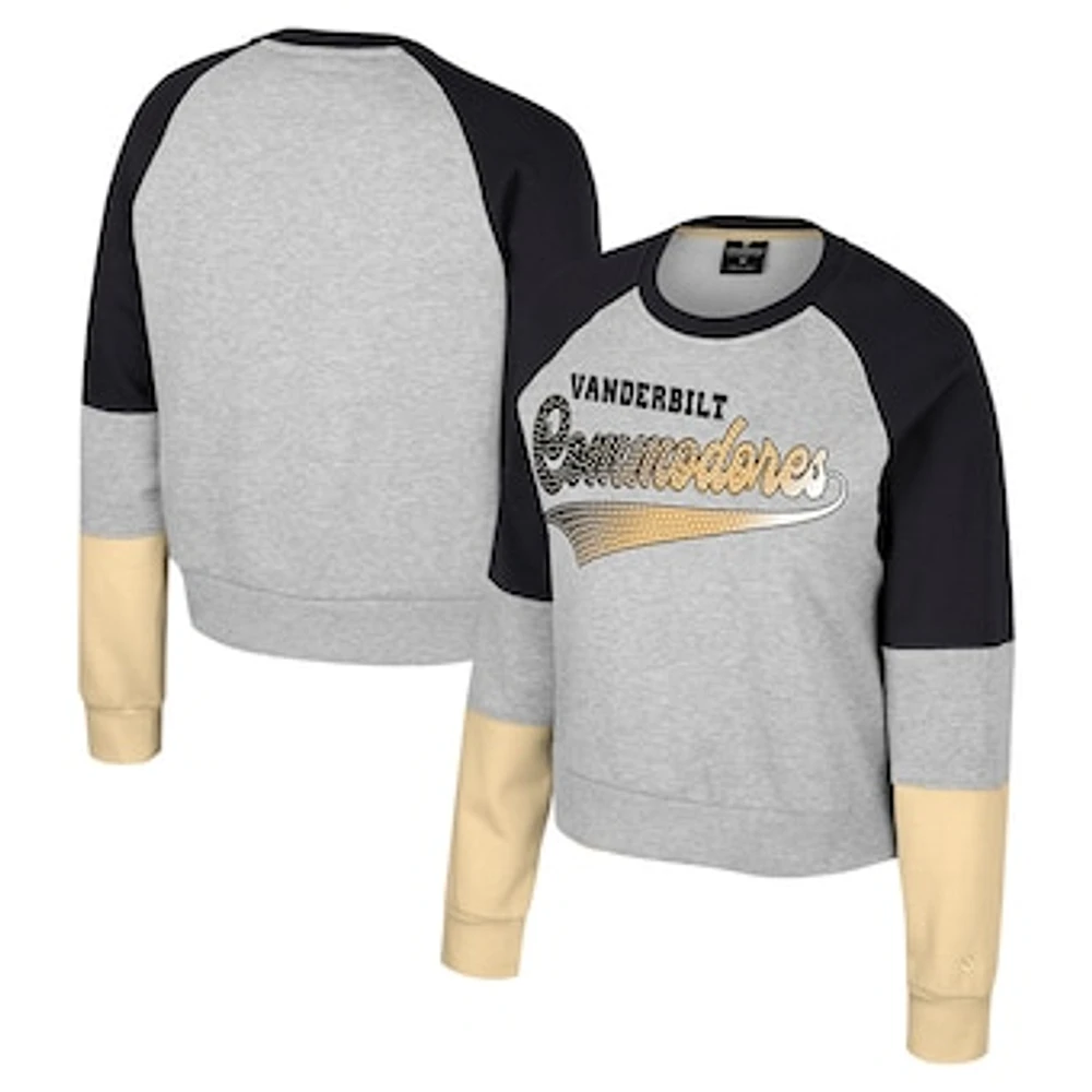 Girls Youth Colosseum Heather Gray Vanderbilt Commodores Katinka Rhinestone Pullover Sweatshirt