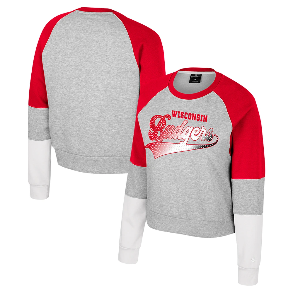 Girls Youth Colosseum Heather Gray Wisconsin Badgers Katinka Rhinestone Pullover Sweatshirt