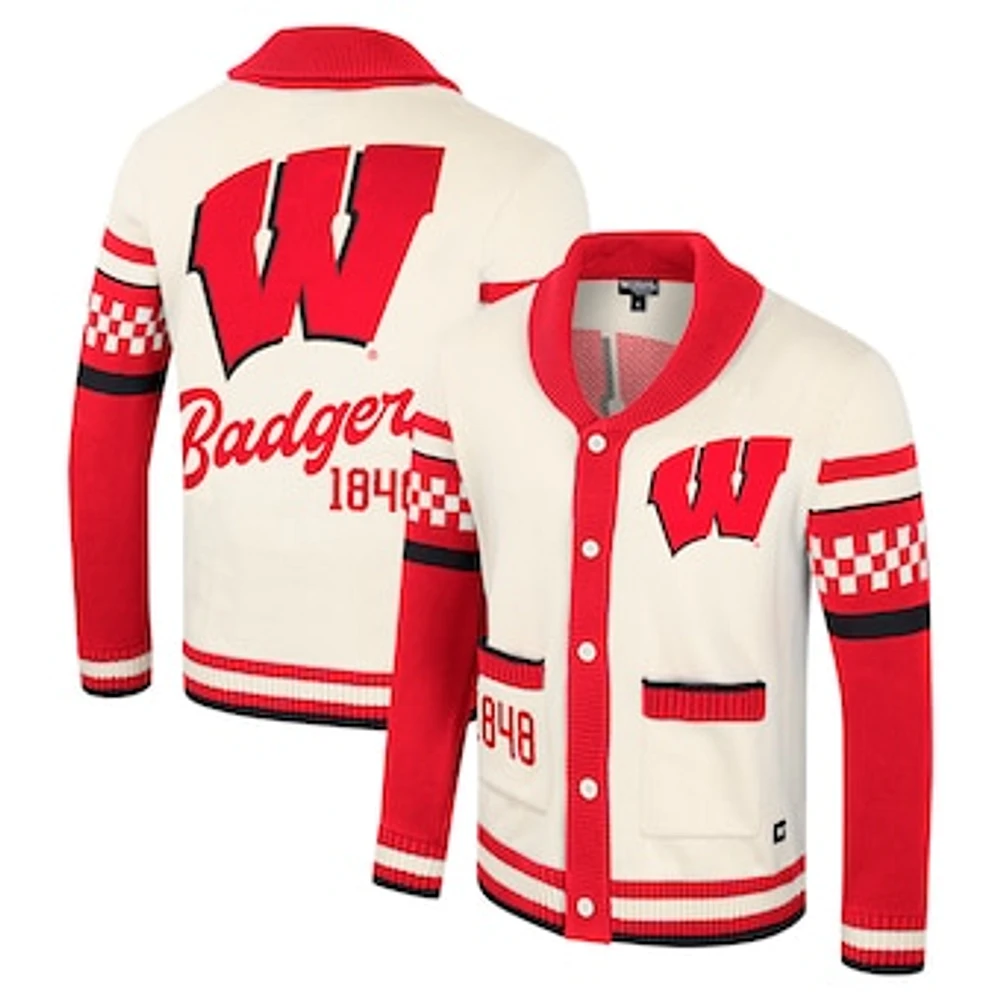 Women's Colosseum Cream Wisconsin Badgers Wild Collective Button-Up Jaquard Sweater