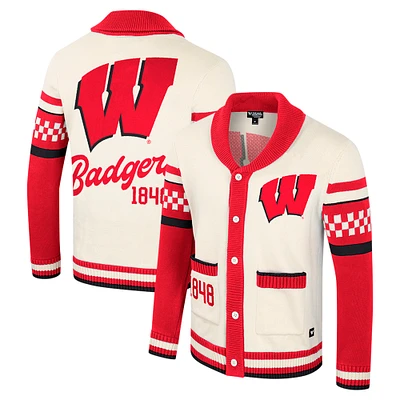 Women's Colosseum Cream Wisconsin Badgers Wild Collective Button-Up Jaquard Sweater