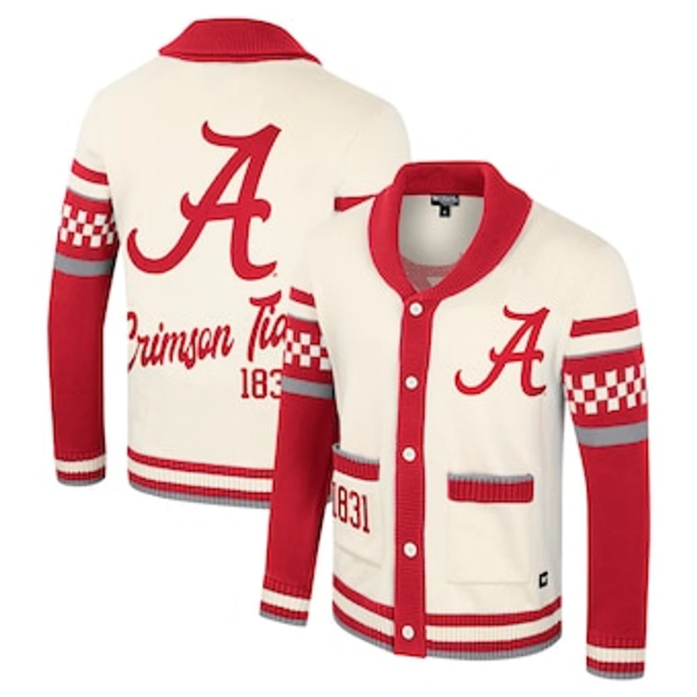 Women's Colosseum Cream Alabama Crimson Tide Wild Collective Button-Up Jaquard Sweater