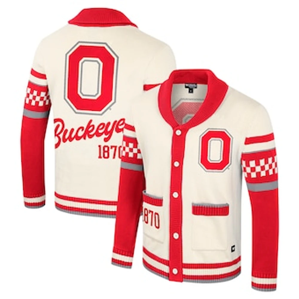 Women's Colosseum Cream Ohio State Buckeyes Wild Collective Button-Up Jaquard Sweater