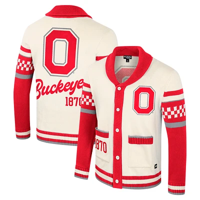 Women's Colosseum Cream Ohio State Buckeyes Wild Collective Button-Up Jaquard Sweater