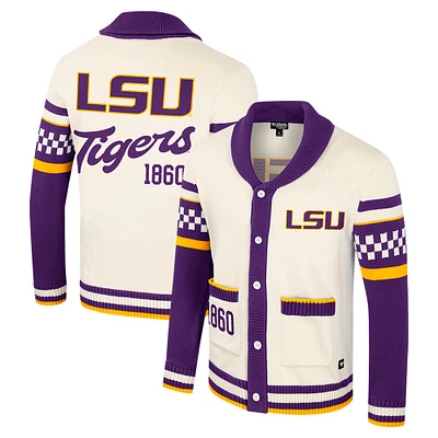 Women's Colosseum Cream LSU Tigers Wild Collective Button-Up Jacquard Sweater