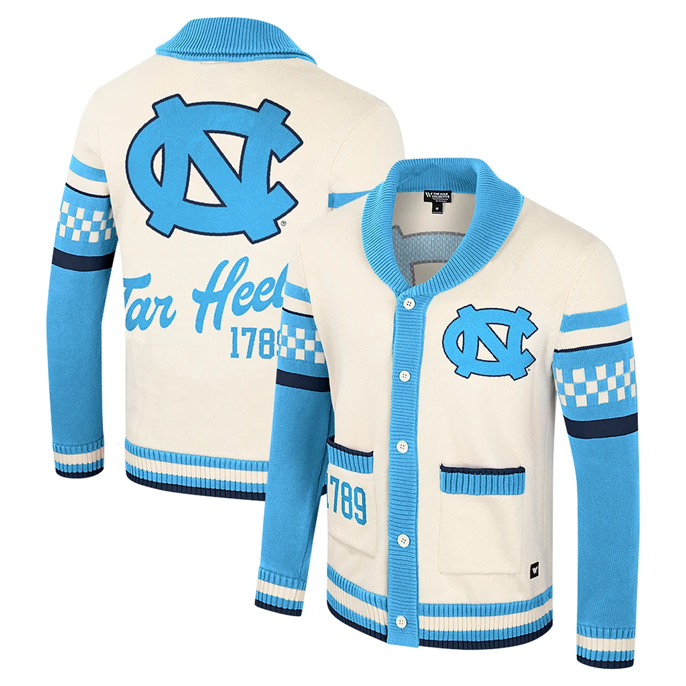 Women's Colosseum Cream North Carolina Tar Heels Wild Collective Button-Up Jaquard Sweater