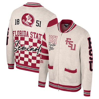 Women's Colosseum Cream Florida State Seminoles Jacquard Full-Zip Sweater