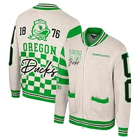 Women's Colosseum Cream Oregon Ducks Jacquard Full-Zip Sweater