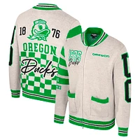 Women's Colosseum Cream Oregon Ducks Jacquard Full-Zip Sweater