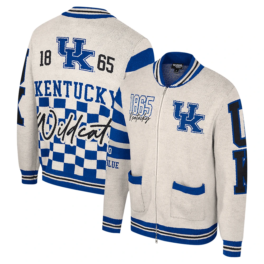 Women's Colosseum Cream Kentucky Wildcats Jacquard Full-Zip Sweater