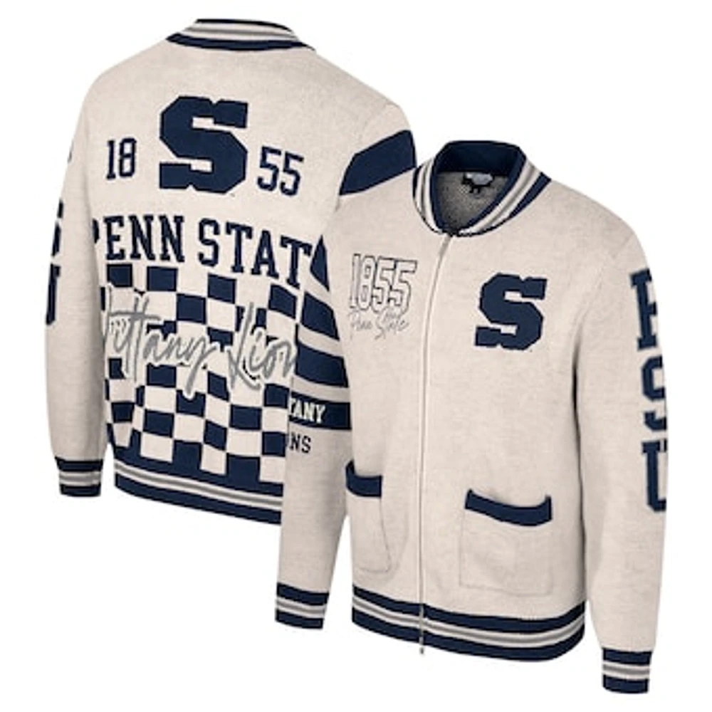 Women's Colosseum Cream Penn State Nittany Lions Jacquard Full-Zip Sweater