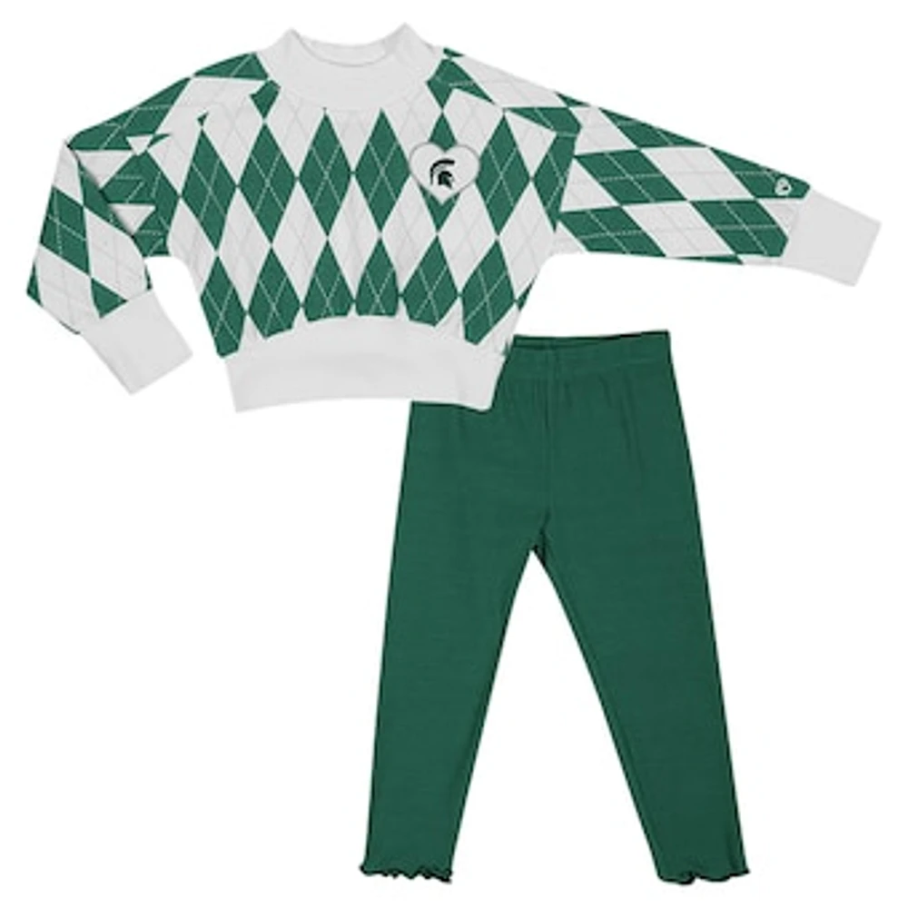 Toddler Colosseum White Michigan State Spartans The Dealio Sweater and Leggings Set