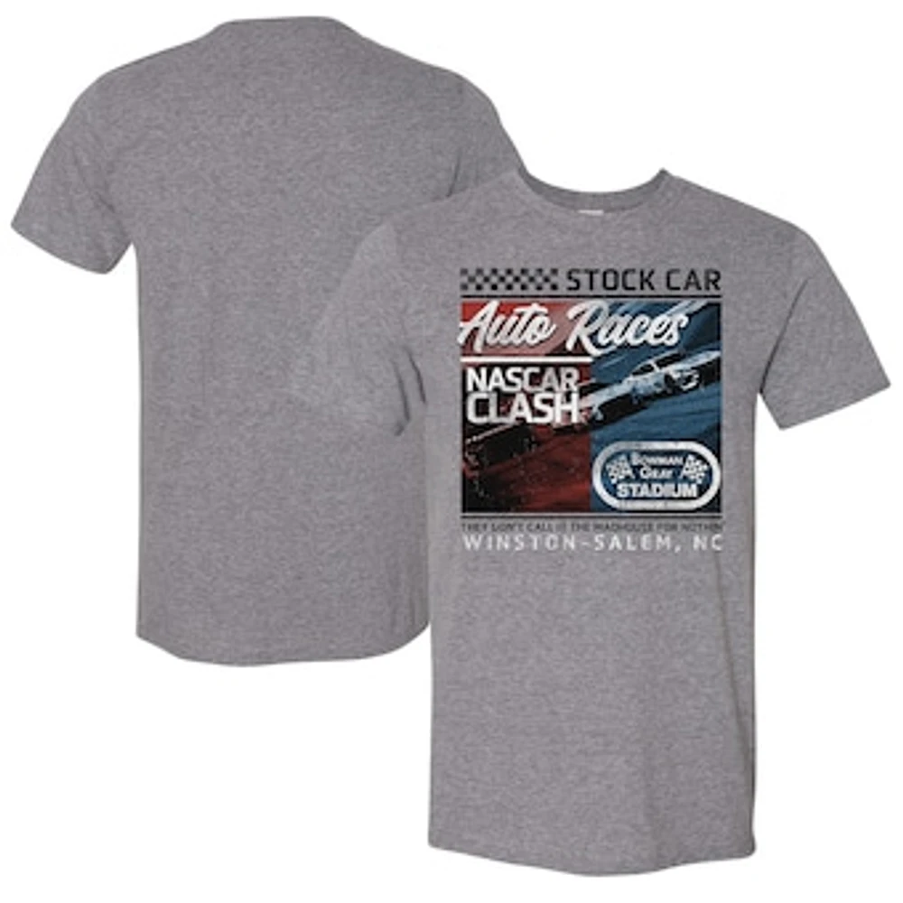 Men's Checkered Flag Sports Heather Charcoal Bowman Gray Stadium Clash Auto Races T-Shirt