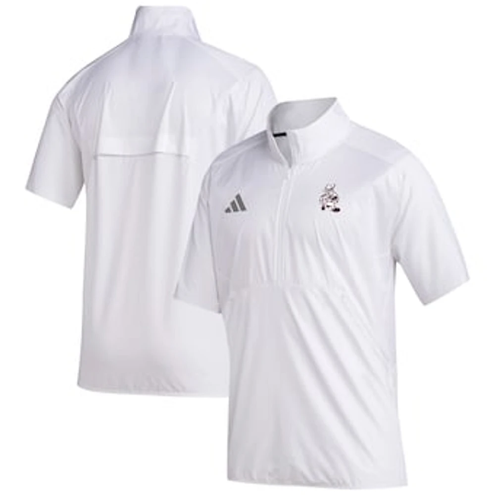 Men's adidas  White Texas A&M Aggies Ol' Sarge Sideline Short Sleeve Quarter-Zip Pullover Top