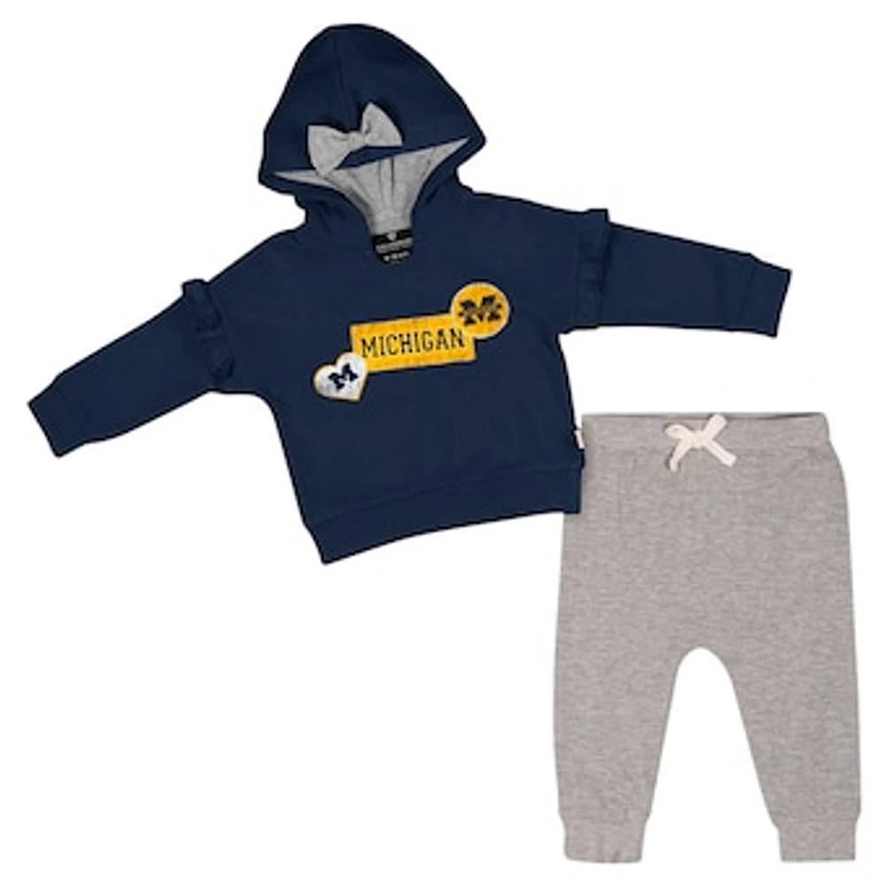 Girls Infant Colosseum Navy Michigan Wolverines Patches Fleece Pullover Hoodie and Pants Set