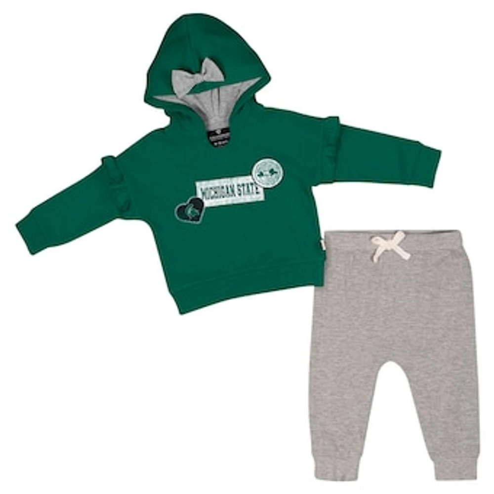 Girls Infant Colosseum Green Michigan State Spartans Patches Fleece Pullover Hoodie and Pants Set