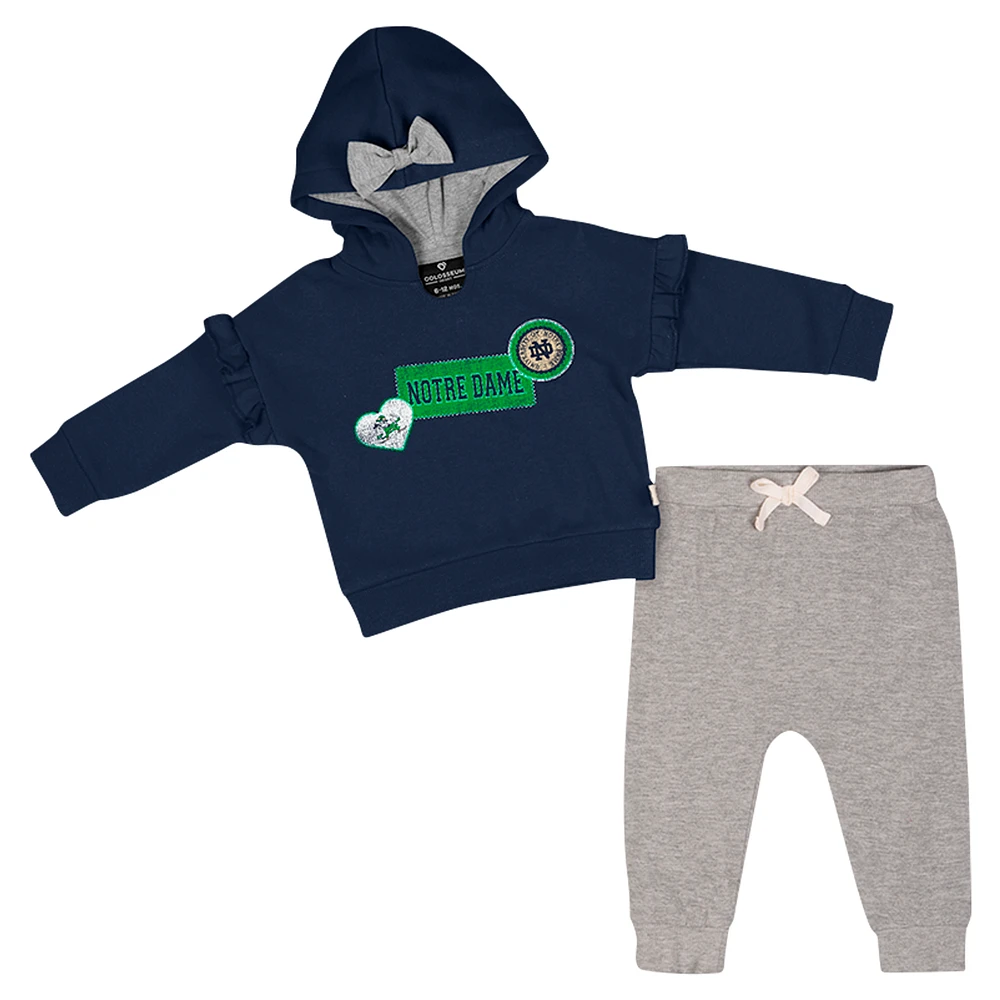 Girls Infant Colosseum Navy Notre Dame Fighting Irish Patches Fleece Pullover Hoodie and Pants Set