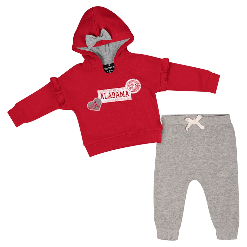 Girls Infant Colosseum Crimson Alabama Tide Patches Fleece Pullover Hoodie and Pants Set