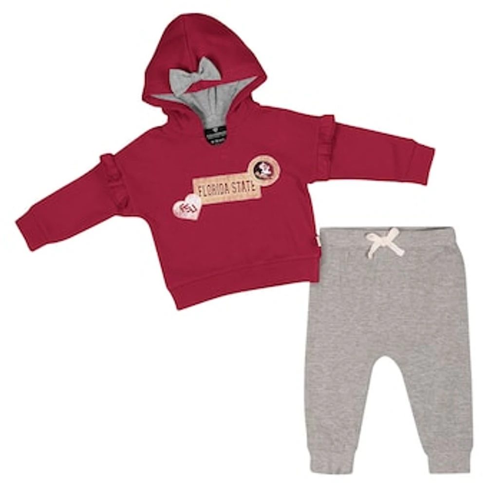 Girls Infant Colosseum Garnet Florida State Seminoles Patches Fleece Pullover Hoodie and Pants Set