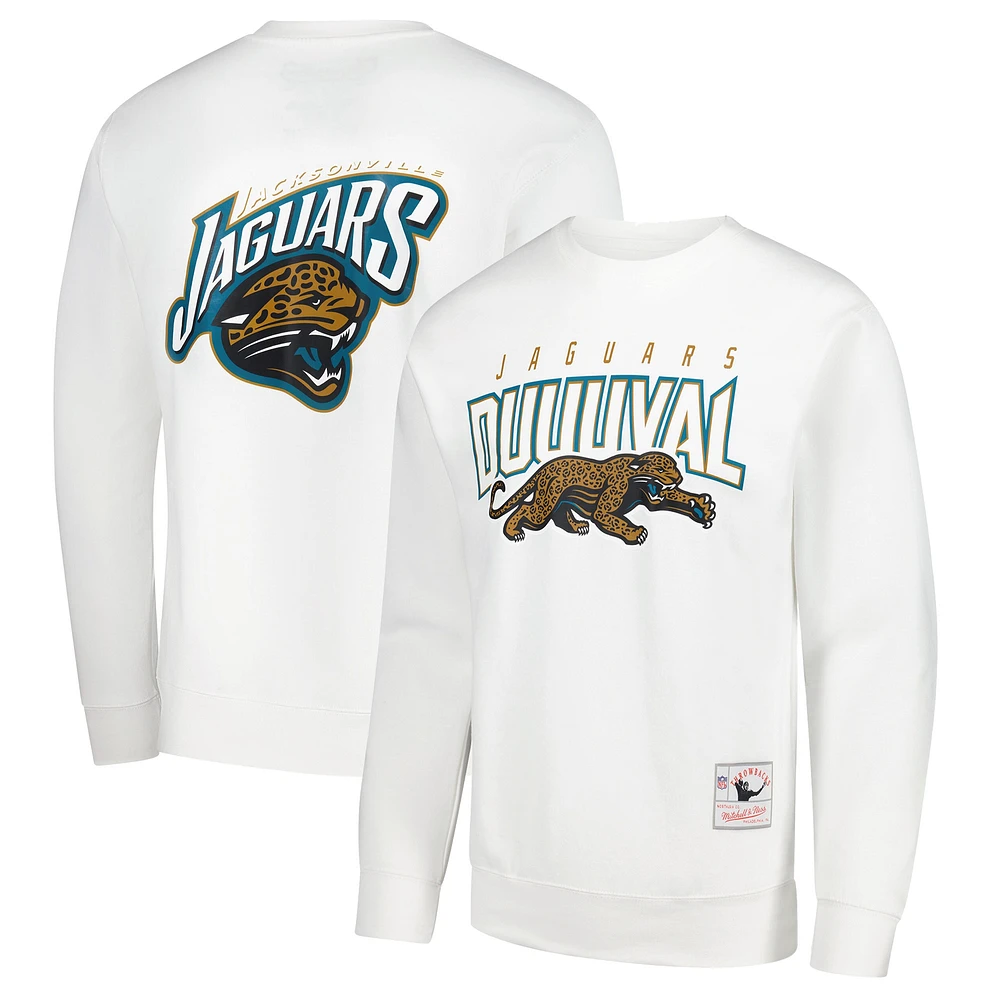 Men's Mitchell & Ness White Jacksonville Jaguars Duval Classic Logos Pullover Sweatshirt