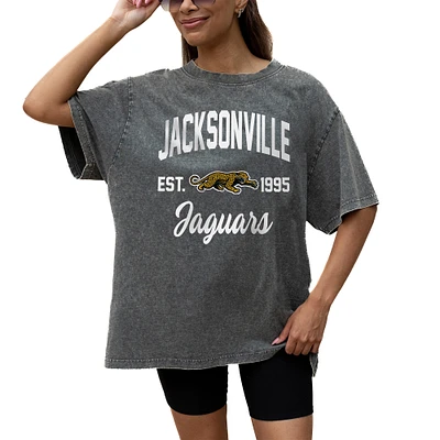 Women's Gameday Couture Grey Jacksonville Jaguars Throwback Oversized Snow Wash T-Shirt