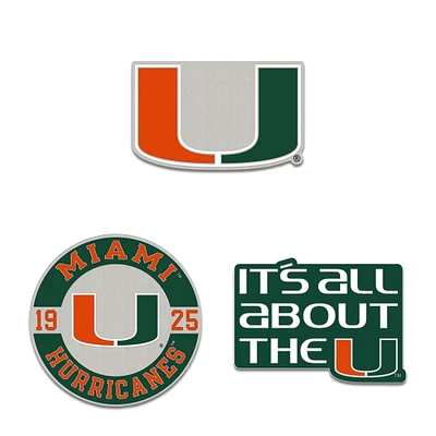 WinCraft Miami Hurricanes Three-Piece Collector Pin Set