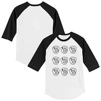 Toddler Tiny Turnip White Milwaukee Brewers Logo Grid Raglan 3/4-Sleeve T-Shirt