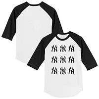 Toddler Tiny Turnip White New York Yankees Logo Grid Raglan 3/4-Sleeve T-Shirt