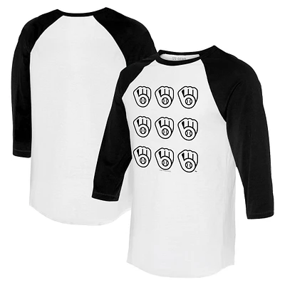 Women's Tiny Turnip  White/Black Milwaukee Brewers Logo Grid 3/4 Sleeve Raglan T-Shirt