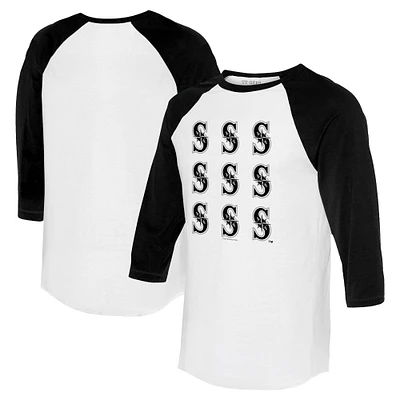 Women's Tiny Turnip  White/Black Seattle Mariners Logo Grid 3/4 Sleeve Raglan T-Shirt