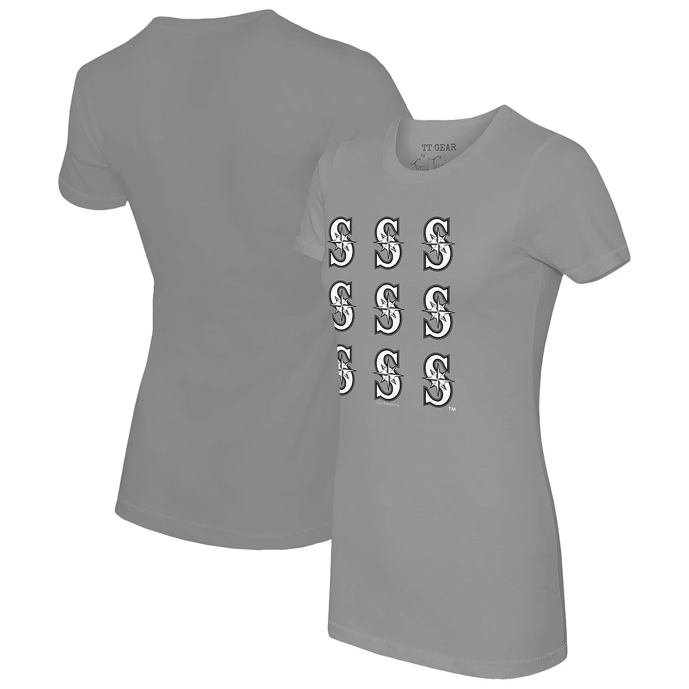 Women's Tiny Turnip Gray Seattle Mariners Logo Grid T-Shirt