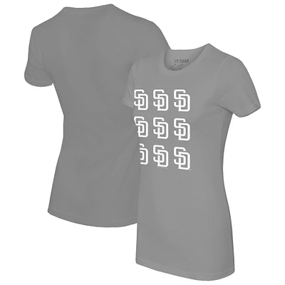 Women's Tiny Turnip Gray San Diego Padres Logo Grid  T-Shirt