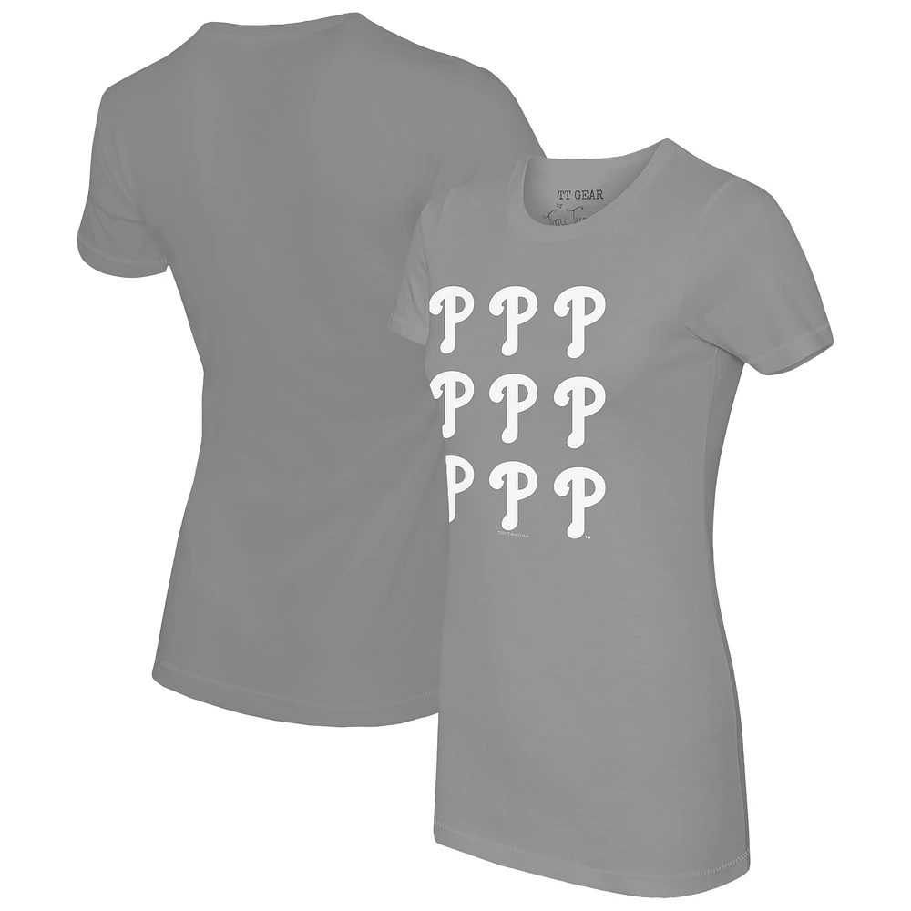 Women's Tiny Turnip Gray Philadelphia Phillies Logo Grid T-Shirt