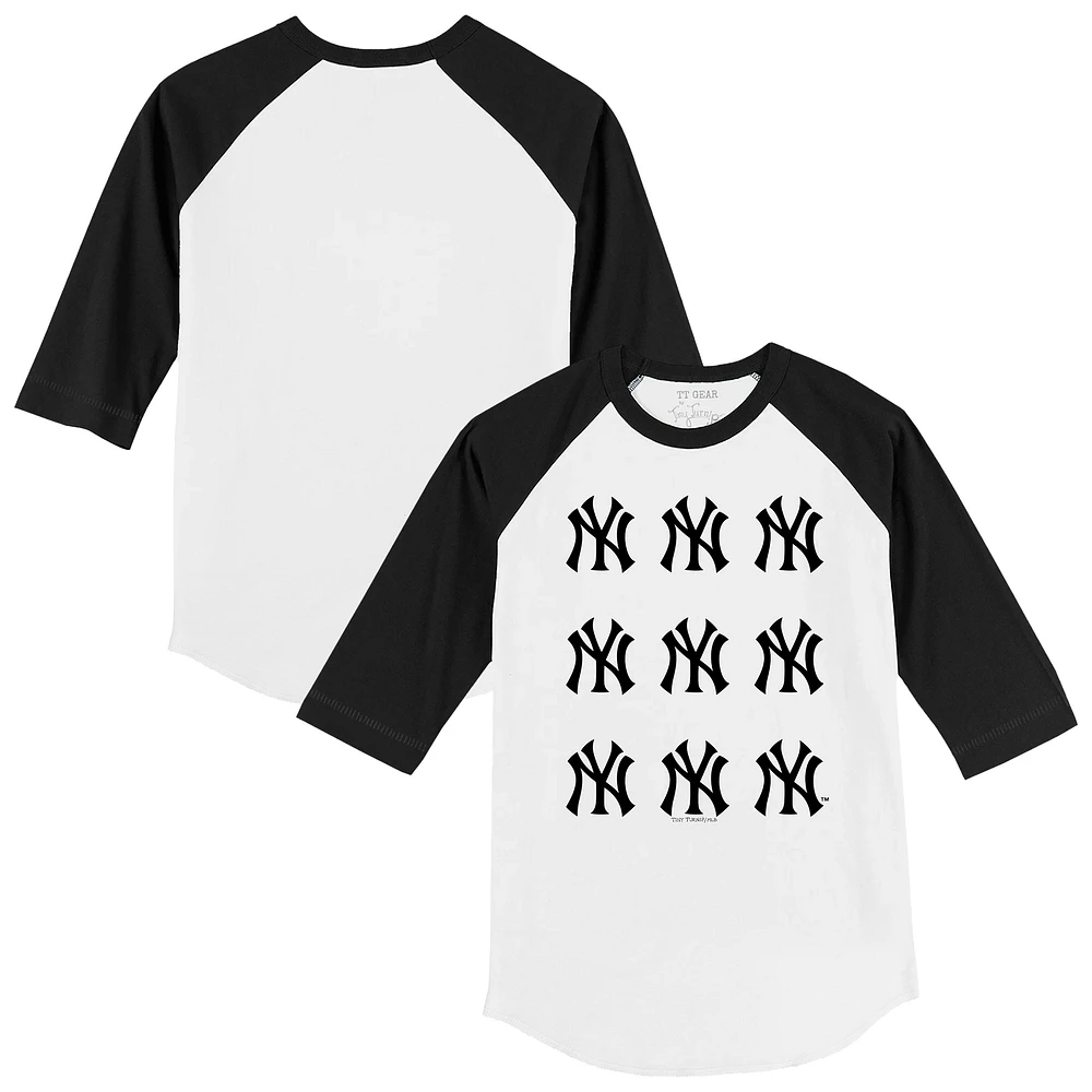 Youth Tiny Turnip White/Black New York Yankees Logo Grid Raglan 3/4-Sleeve T-Shirt