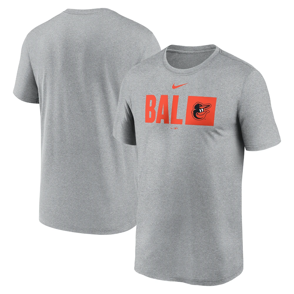 Men's Nike Heather Gray Baltimore Orioles Tricode Legend Performance T-Shirt