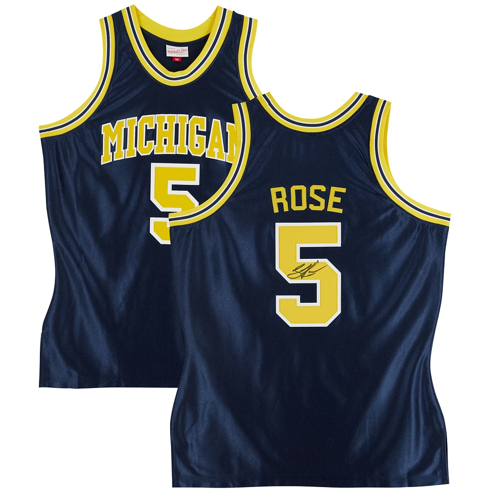 Jalen Rose Michigan Wolverines Autographed Mitchell & Ness 1991-92 Navy Authentic Jersey