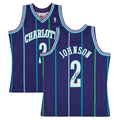 Larry Johnson Charlotte Hornets Autographed Mitchell & Ness 1994-95 Purple Swingman Jersey