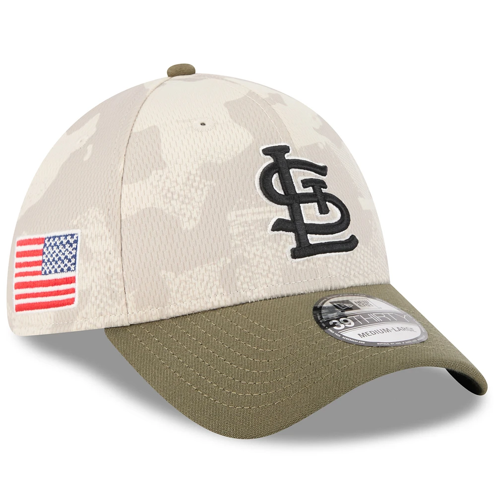 Men's New Era Light Beige/Olive St. Louis Cardinals 2025 Armed Forces Day 39THIRTY Flex Hat