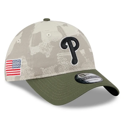 Men's New Era Light Beige/Olive Philadelphia Phillies 2025 Armed Forces Day 9TWENTY Adjustable Hat