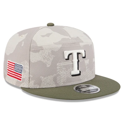 Men's New Era Light Beige/Olive Texas Rangers 2025 Armed Forces Day Split Panel 9FIFTY Snapback Hat