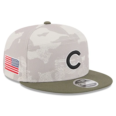Men's New Era Light Beige/Olive Chicago Cubs 2025 Armed Forces Day Split Panel 9FIFTY Snapback Hat