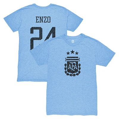 Men's 1863FC Enzo Fernández Light Blue Argentina National Team Player Vintage Tri-Blend T-Shirt
