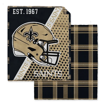 Pegasus  New Orleans Saints 60" x 80" Gradient Helmet Double-Sided Plaid Sherpa Blanket