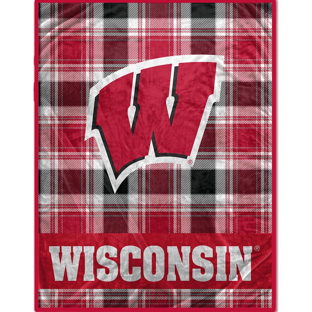 Pegasus Wisconsin Badgers 66" x 95" Plaid Fan-mily Oversized Ultra Cozy Blanket