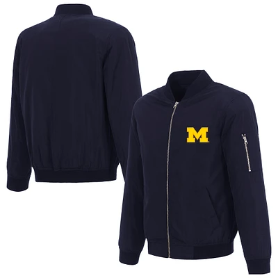 Men's JH Design  Navy Michigan Wolverines Full-Zip Bomber Jacket