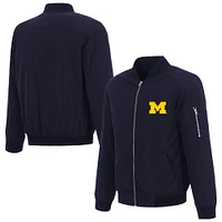 Men's JH Design  Navy Michigan Wolverines Full-Zip Bomber Jacket