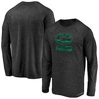 Men's Fanatics Black Green Bay Packers Iconic Striated Dark Logo Raglan Long Sleeve T-Shirt