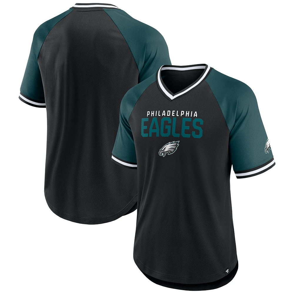 Men's Fanatics  Black/Midnight Green Philadelphia Eagles Stand Tall Hashmark Raglan V-Neck T-Shirt